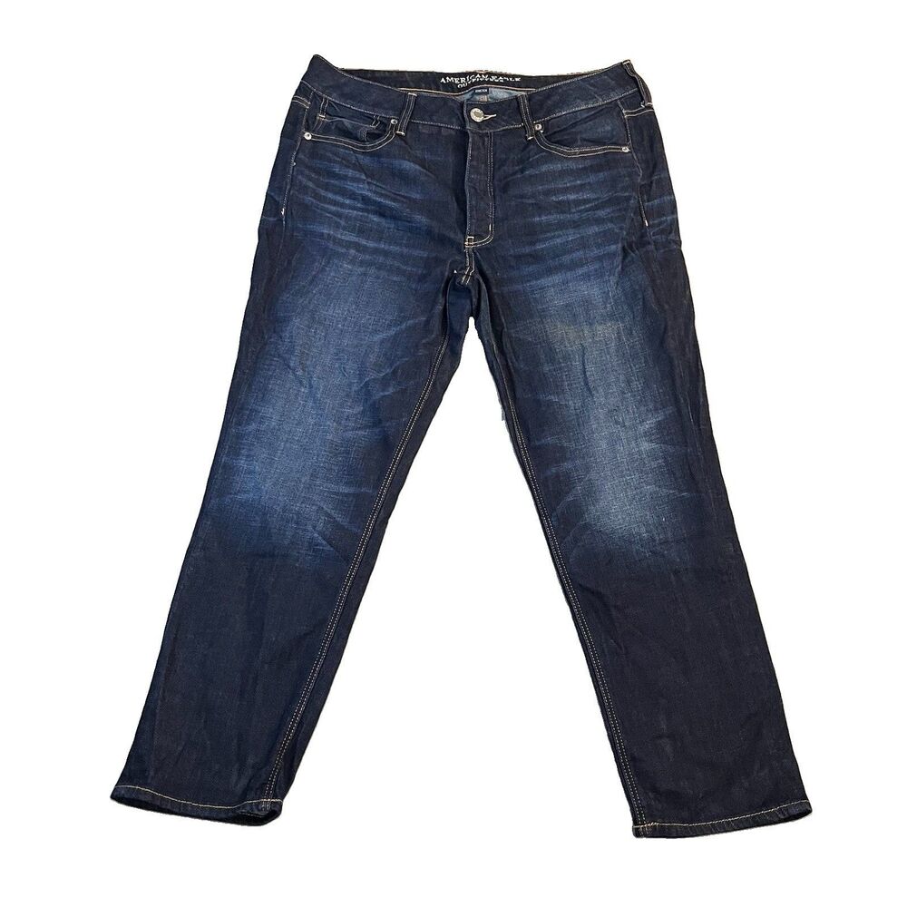 American Eagle Stretch Tomgirl Jeans Dark Wash Button Fly Womens Size 14 Regular